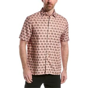 Ted Baker Pegus Retro Spot Print Linen-Blend Button Down Shirt XL Pink